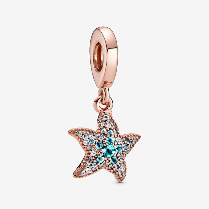 Rose gold plated Pandora Sparkling Starfish Dangle Charms | NRLEKF-896