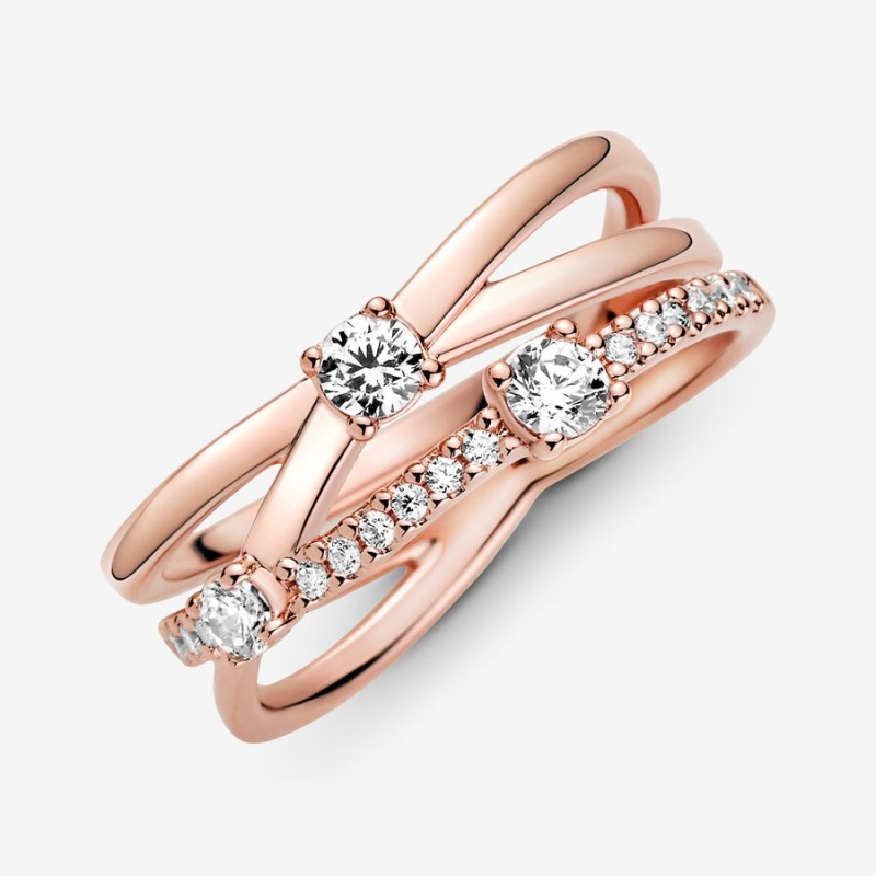 Rose gold plated Pandora Sparkling Triple Statement Rings | YVMPGJ-183