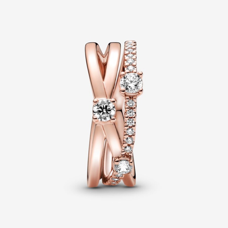 Rose gold plated Pandora Sparkling Triple Statement Rings | YVMPGJ-183