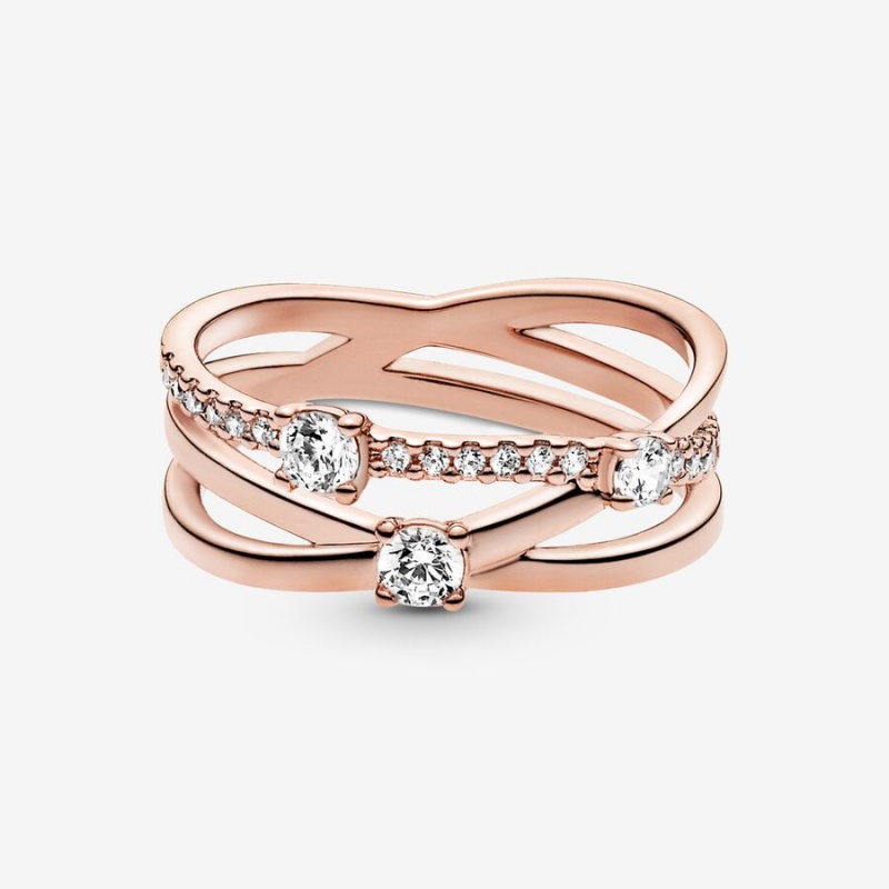 Rose gold plated Pandora Sparkling Triple Statement Rings | YVMPGJ-183