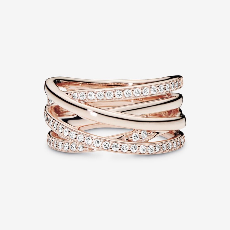 Rose gold plated Pandora Sparkling & Polished Lines Band Rings | DXIGHT-610