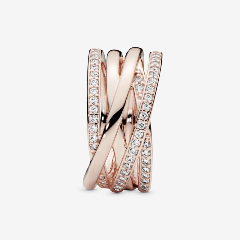 Rose gold plated Pandora Sparkling & Polished Lines Band Rings | DXIGHT-610