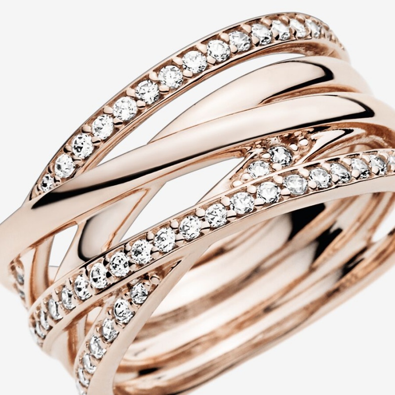 Rose gold plated Pandora Sparkling & Polished Lines Band Rings | DXIGHT-610