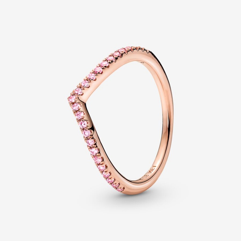 Rose gold plated Pandora Timeless Wish Sparkling Pink Stackable Rings | FVLOPW-780