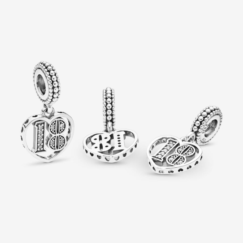 Sterling silver Pandora 18th Celebration Dangle Charms | MJLDPG-570