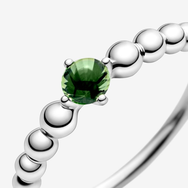 Sterling silver Pandora August Spring Green Beaded Birthstone Rings | AFLPWC-542