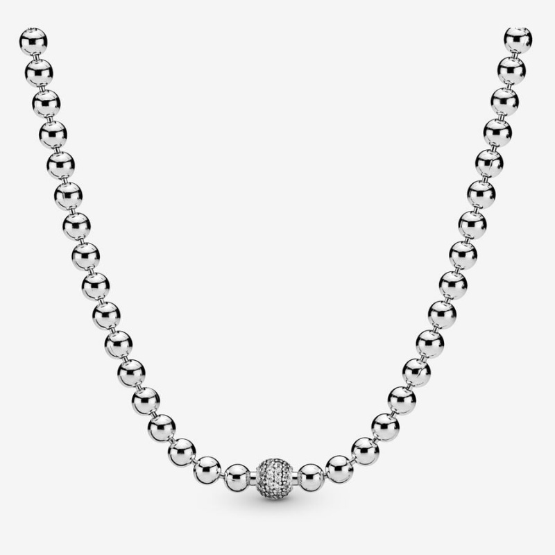 Sterling silver Pandora Beads & Pave Pendant Necklaces | ULOZEH-107