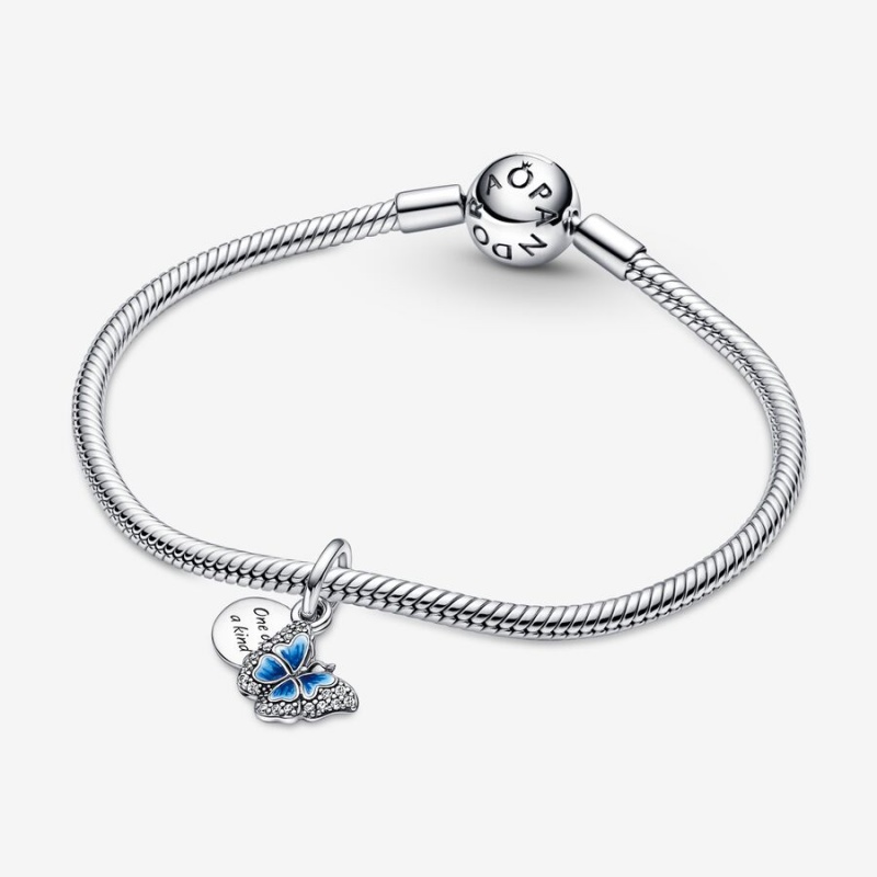 Sterling silver Pandora Blue Butterfly & Quote Double Charms | LXUQBA-109