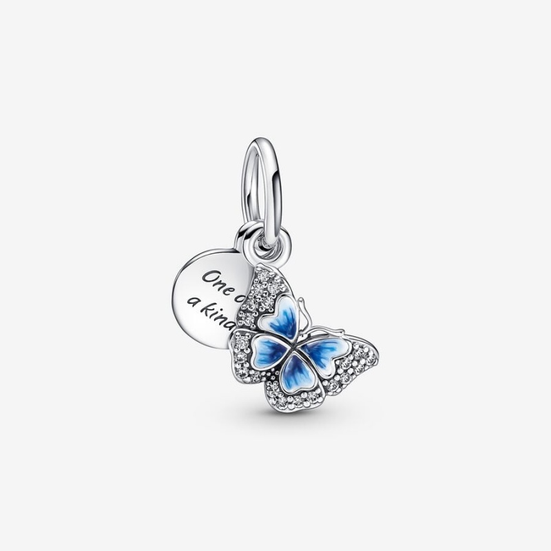 Sterling silver Pandora Blue Butterfly & Quote Double Charms | LXUQBA-109