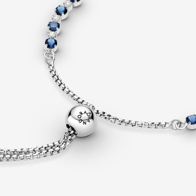 Sterling silver Pandora Blue Clear Sparkle Slider Sliding Bracelets | MXGFHC-854