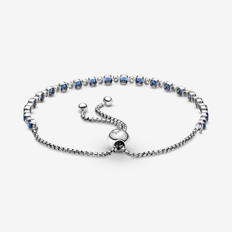 Sterling silver Pandora Blue Clear Sparkle Slider Sliding Bracelets | MXGFHC-854