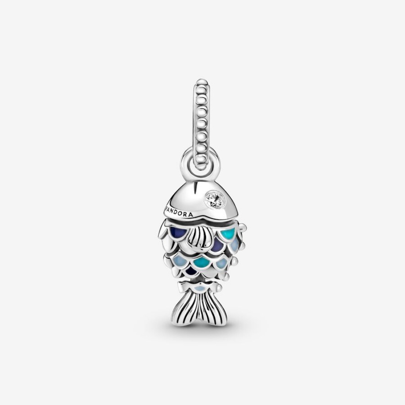 Sterling silver Pandora Blue Scaled Fish Dangle Charms | IVHTJW-379