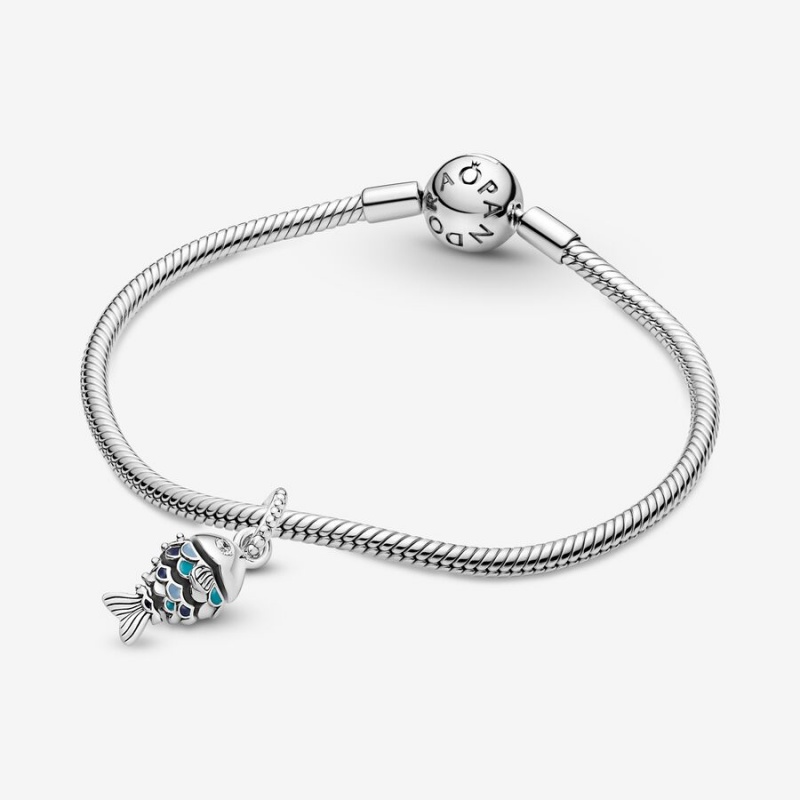 Sterling silver Pandora Blue Scaled Fish Dangle Charms | IVHTJW-379