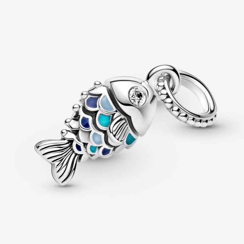 Sterling silver Pandora Blue Scaled Fish Dangle Charms | IVHTJW-379