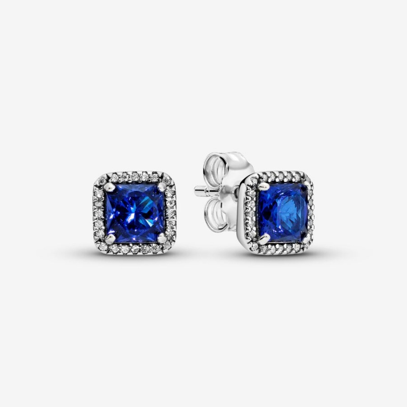 Sterling silver Pandora Blue Square Sparkle Stud Earrings | EGBXDH-608