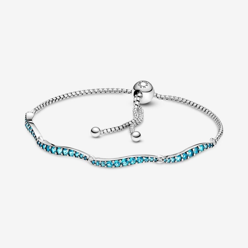 Sterling silver Pandora Blue Wavy Slider Non-charm Bracelets | JMPWQH-291