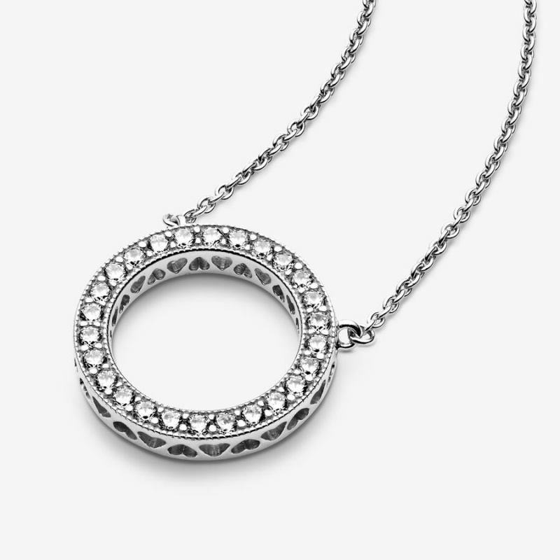 Sterling silver Pandora Circle of Sparkle Chain Necklaces | SOHRVU-734