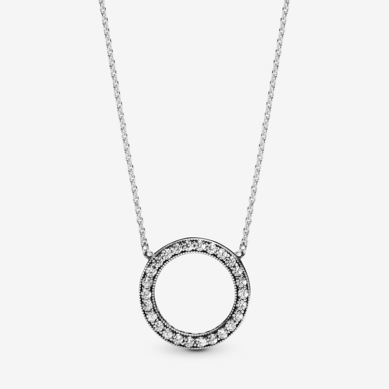 Sterling silver Pandora Circle of Sparkle Chain Necklaces | SOHRVU-734