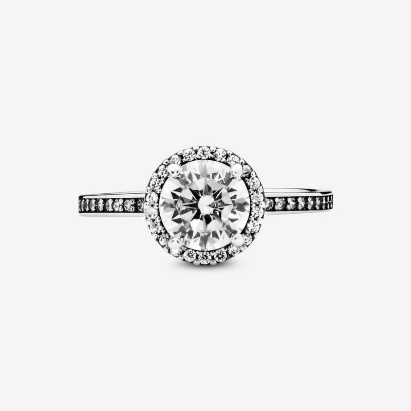 Sterling silver Pandora Classic Elegance with Cubic Zirconia Halo & Solitaire Rings | RVTOBA-574