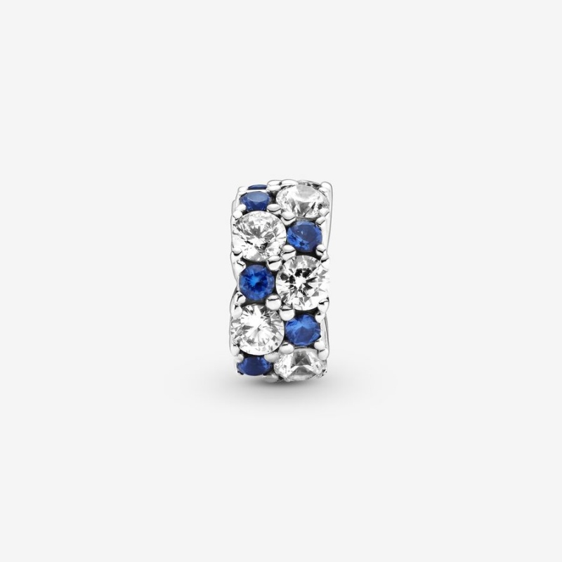 Sterling silver Pandora Clear & Blue Sparkling Clip Clips | EKCMQB-054