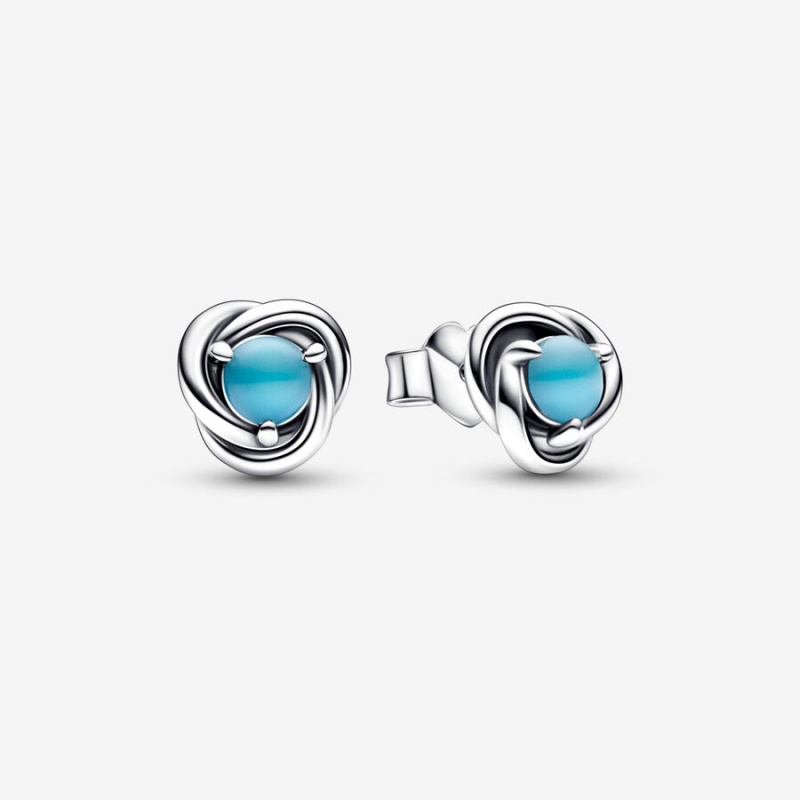 Sterling silver Pandora December Turquoise Blue Eternity Circle Stud Earrings | MSPINA-956