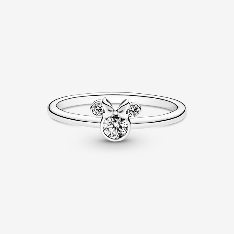 Sterling silver Pandora Disney Minnie Mouse Sparkling Head Statement Rings | JDCZIU-735