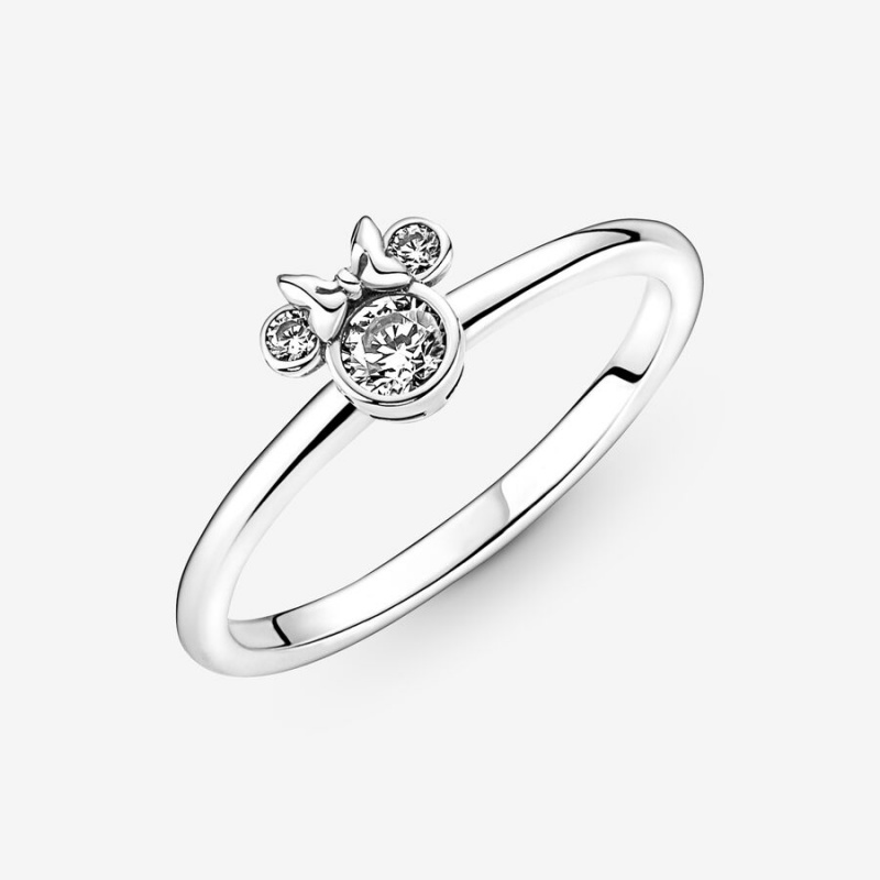 Sterling silver Pandora Disney Minnie Mouse Sparkling Head Statement Rings | JDCZIU-735