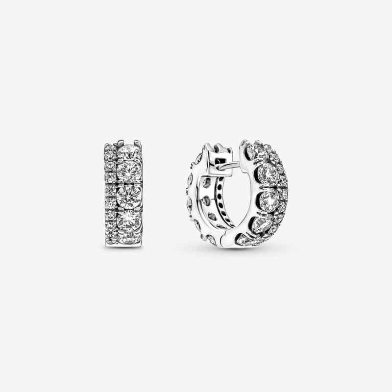 Sterling silver Pandora Double Pave Hoop Earrings | JGVZBP-968