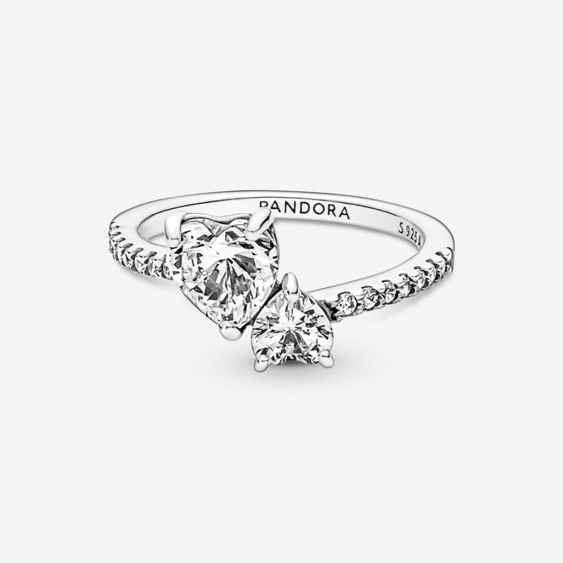 Sterling silver Pandora Double Sparkling Heart & Promise Rings | DAGFCJ-081