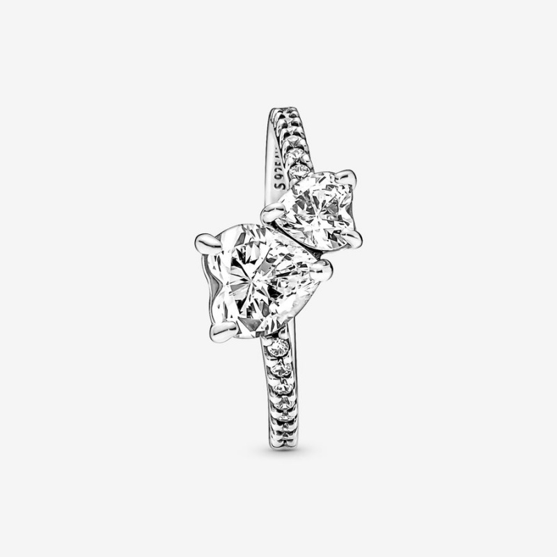 Sterling silver Pandora Double Sparkling Heart & Promise Rings | DAGFCJ-081