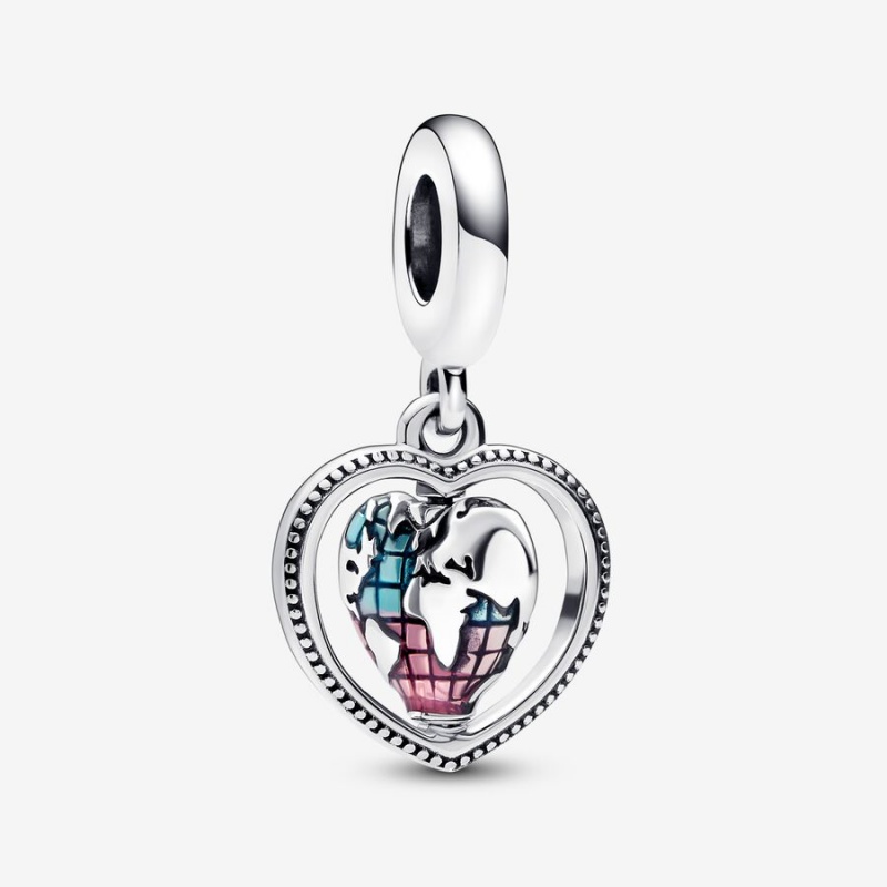 Sterling silver Pandora Family Spinning Globe Dangle Charms | UWITGL-082