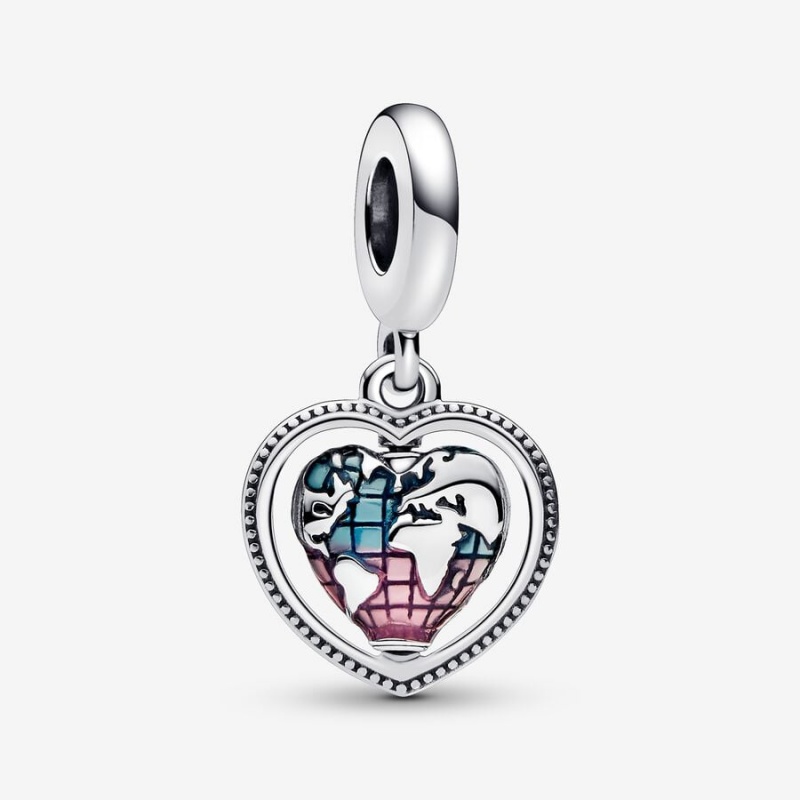 Sterling silver Pandora Family Spinning Globe Dangle Charms | UWITGL-082