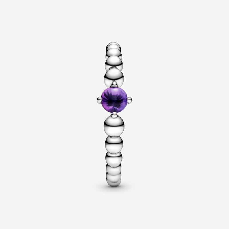 Sterling silver Pandora February Purple Beaded Birthstone Rings | VWILJM-314