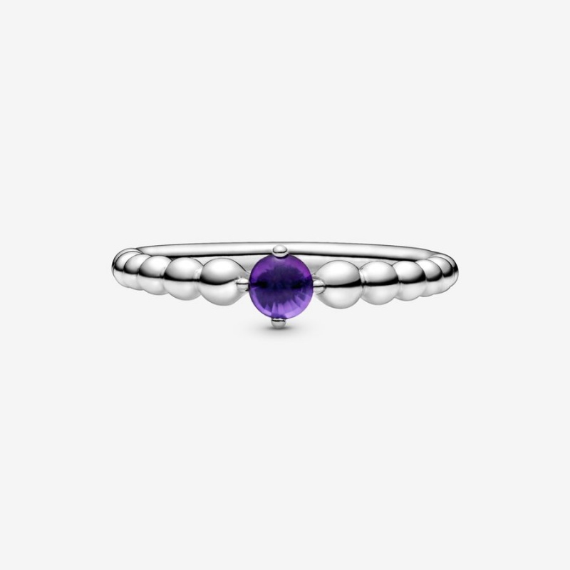 Sterling silver Pandora February Purple Beaded Birthstone Rings | VWILJM-314