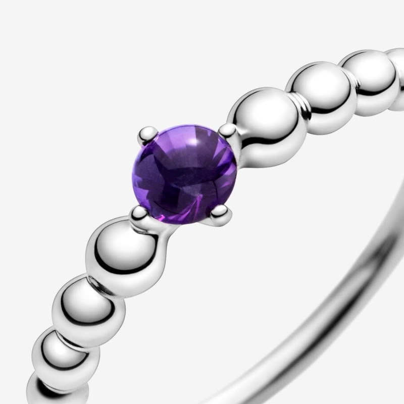 Sterling silver Pandora February Purple Beaded Birthstone Rings | VWILJM-314