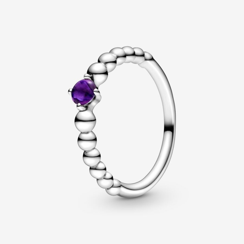 Sterling silver Pandora February Purple Beaded Birthstone Rings | VWILJM-314