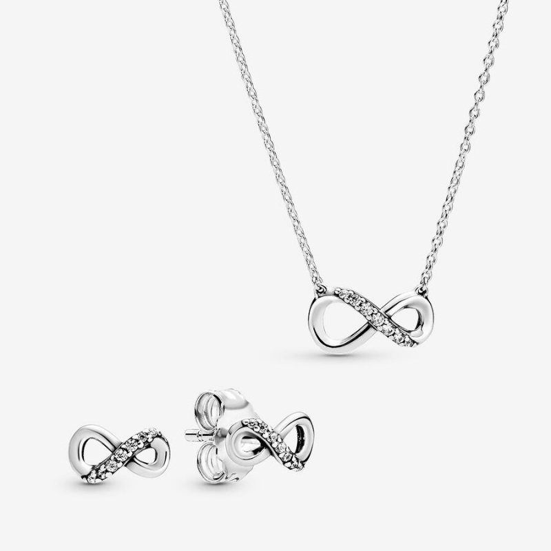 Sterling silver Pandora Forever Friends Necklace & Earring Sets | QHWSAO-182