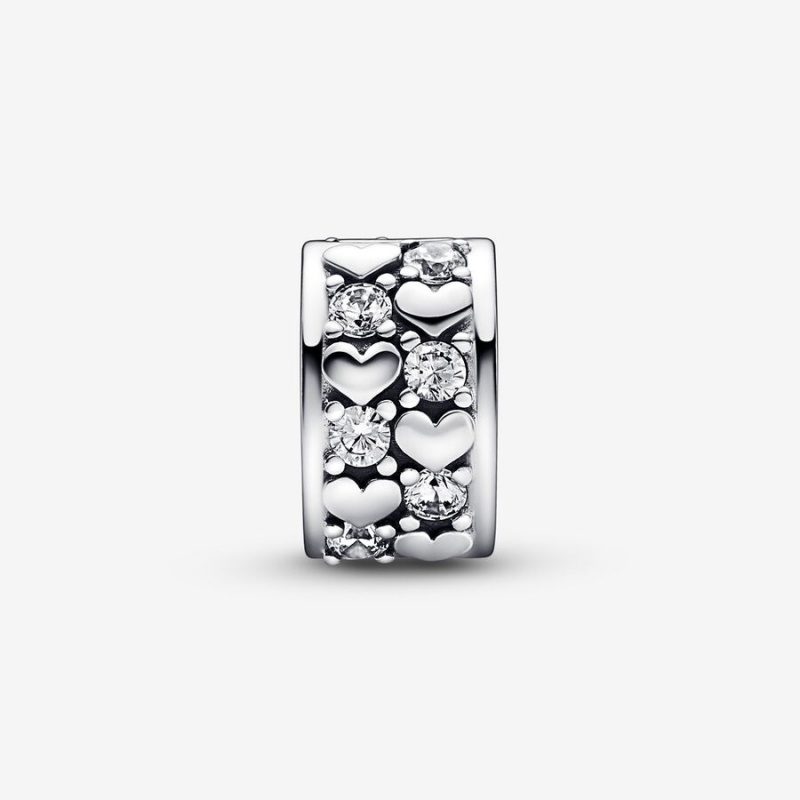 Sterling silver Pandora Infinite Hearts Sparkling Clip Clips | WZSQBP-203