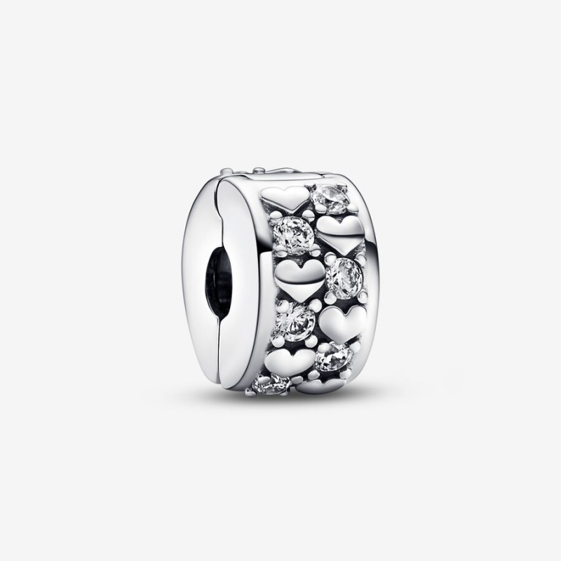 Sterling silver Pandora Infinite Hearts Sparkling Clip Clips | WZSQBP-203