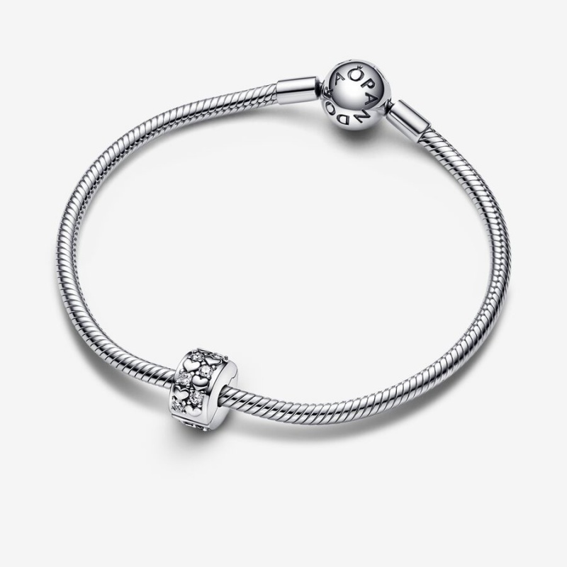 Sterling silver Pandora Infinite Hearts Sparkling Clip Clips | UKHPXA-106