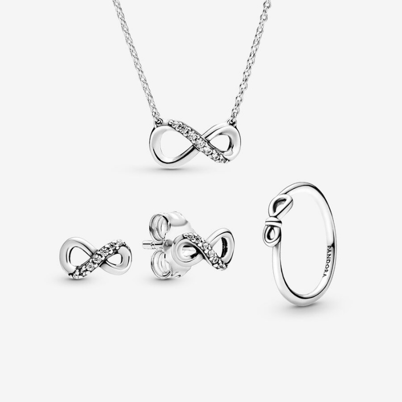 Sterling silver Pandora Infinite Love Necklace & Earring Sets | CWPNRY-260