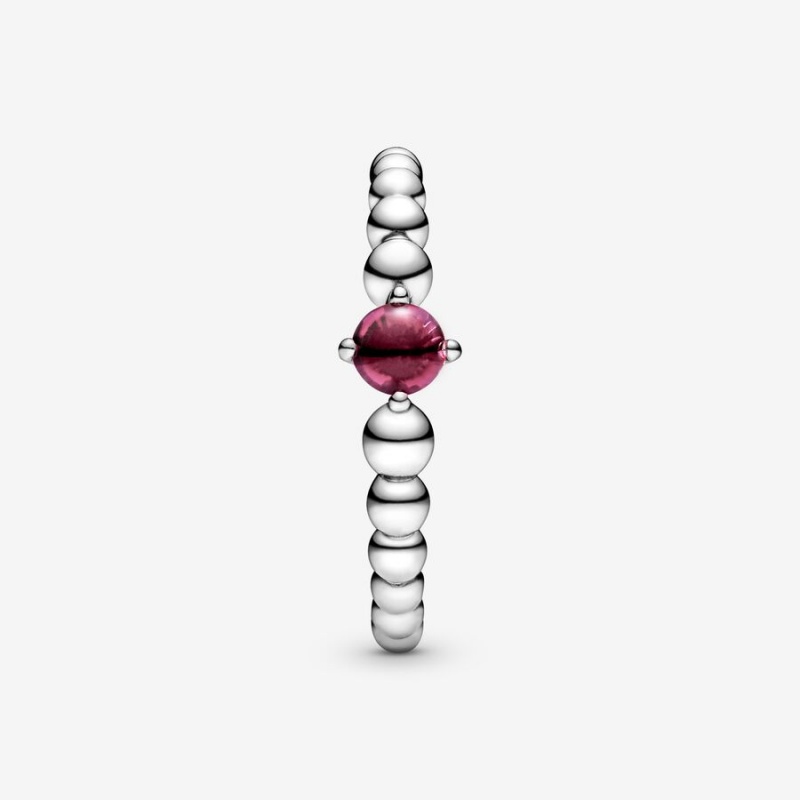 Sterling silver Pandora July Blazing Red Beaded Birthstone Rings | DVLSEY-970