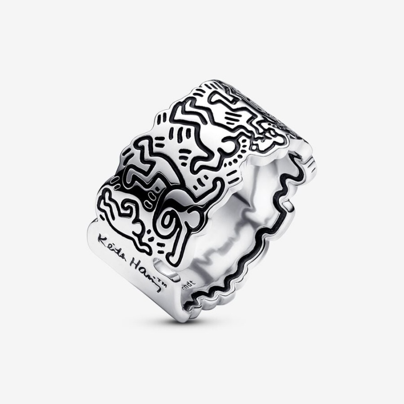 Sterling silver Pandora Keith Haring x Line Art Love People Wide Band Rings | DWORGI-943