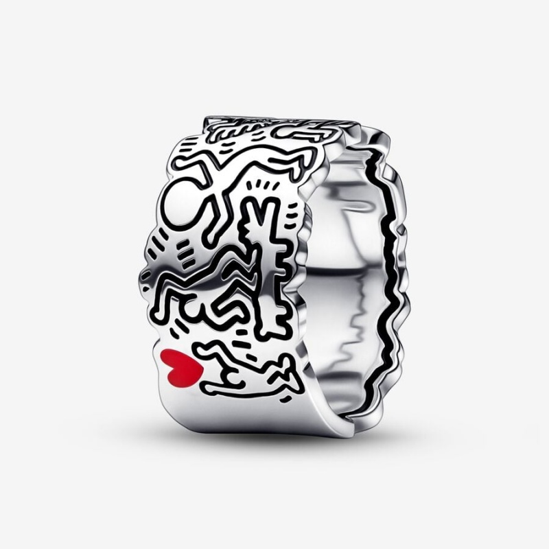 Sterling silver Pandora Keith Haring x Line Art Love People Wide Band Rings | DWORGI-943