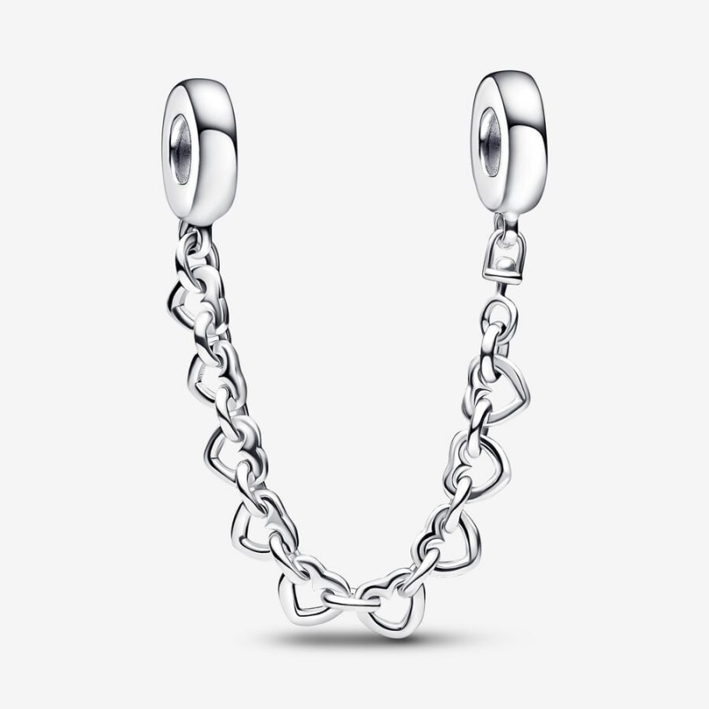 Sterling silver Pandora Linked Hearts Safety Chains | IDNCEJ-347