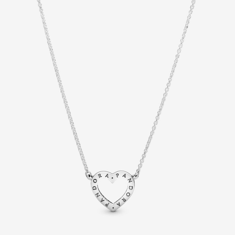 Sterling silver Pandora Loving Hearts of with Clear CZ Chain Necklaces | CFLVHU-159