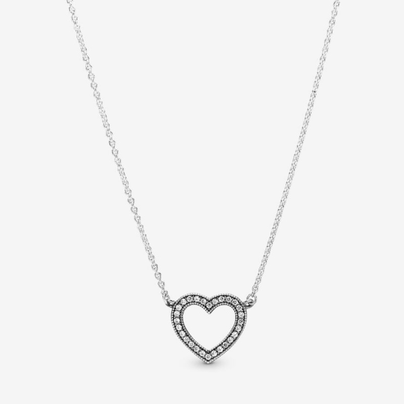 Sterling silver Pandora Loving Hearts of with Clear CZ Chain Necklaces | CFLVHU-159