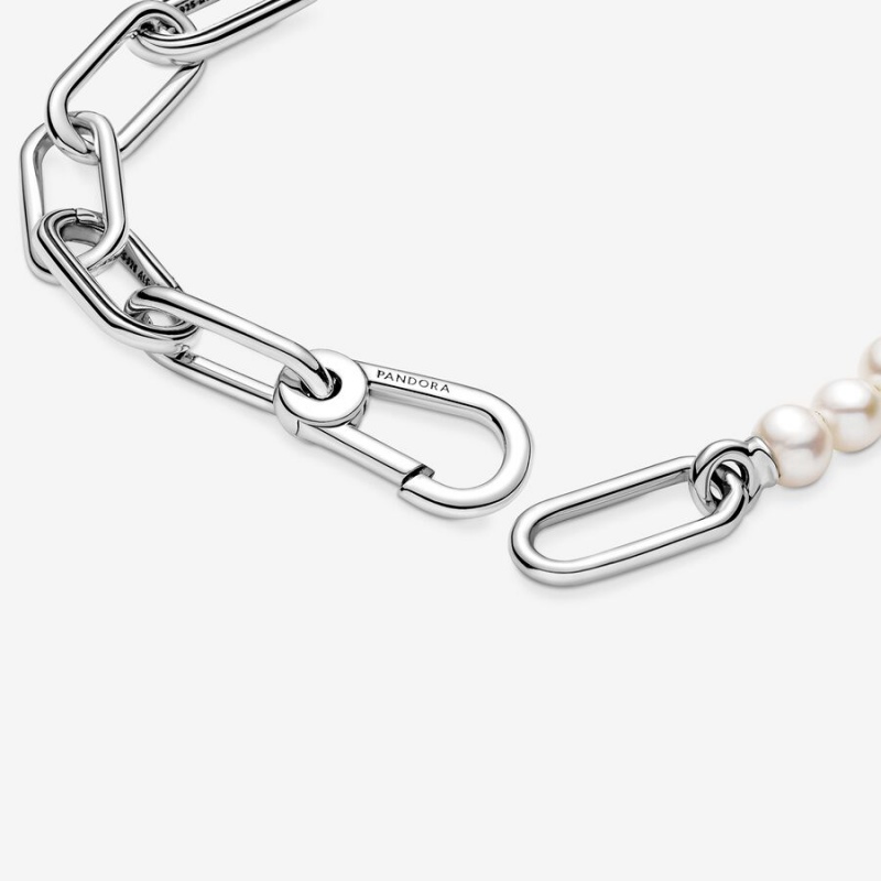 Sterling silver Pandora ME Treated Freshwater Cultured Pearl Link Bracelets | LSOAFZ-710