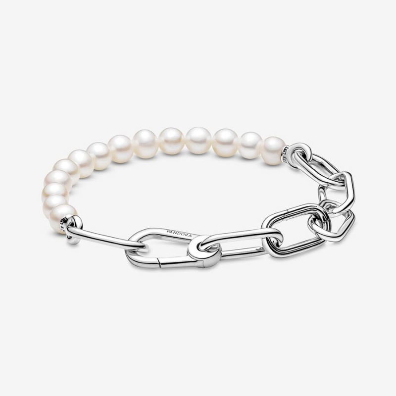 Sterling silver Pandora ME Treated Freshwater Cultured Pearl Link Bracelets | LSOAFZ-710