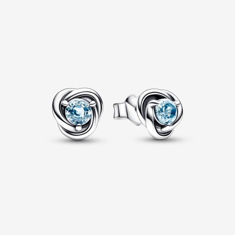 Sterling silver Pandora March Sea Aqua Blue Eternity Circle Stud Earrings | FMGVCZ-132